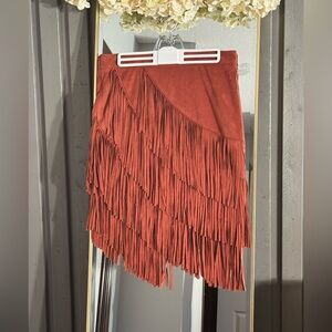 Idyllwind Red Asymmetrical Tiered Mini Skirt